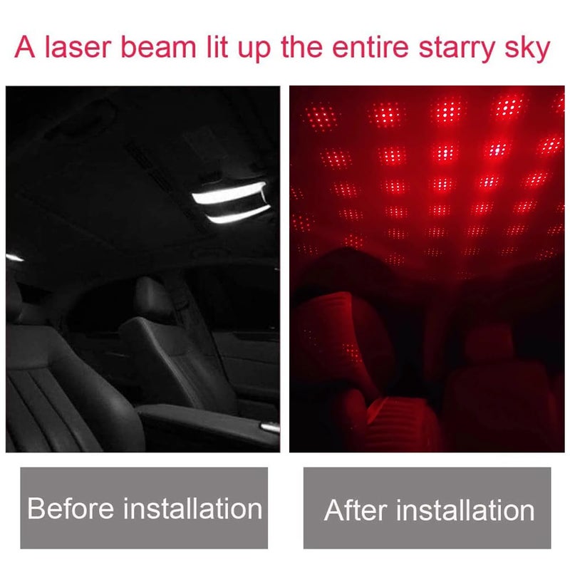 LEDCARE Car Roof Star Night Light, Portable Adjustable USB Flexible Interior LED Romantic Atmosphere Star Night Projector, Inside Car Lighting for Cars Bedrooms Parties Decoration(Red) - Image 3